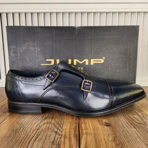 Jump New York Manolo Double Monk Strap Dress Shoes Mens Sz 12M Navy Blue Leather